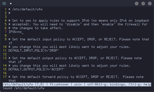 A screenshot showing the contents of /etc/ufw